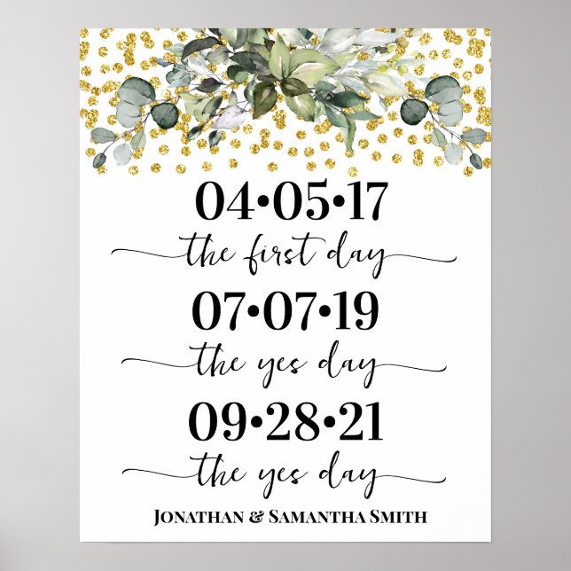 Best day Wedding Date Yes Day Eucalyptus Gold Poster (Front)