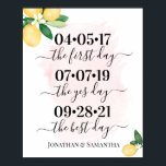 Best Day Wedding Date Yes Day Pink Lemons Sign<br><div class="desc">Change dates and Couples' names to the design, for additional customisation (font colour, font style, remove or move elements, change other wording), click on personalise, scroll down and click on the link "Edit using Design Tool". ** Please see the full collection for matching invitations, bridal shower games, tags, and signs...</div>