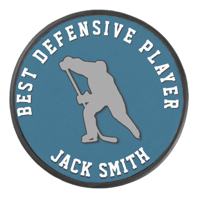 BEST DEFENSIVE PLAYER, CUSTOM AWARD Hockey Puck (Front)