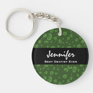 Best Dentist Ever Custom Name Green Leopard Key Ring