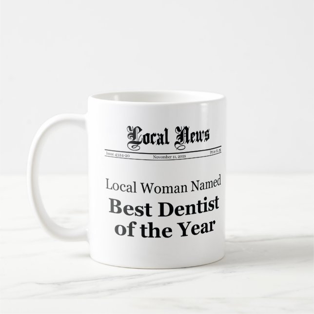 Best Dentist of The Year Newspaper Mug - Women (Left)