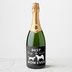Best Dog And Cat Mum Gift Cute Crazy Cat Lady Dog Sparkling Wine Label