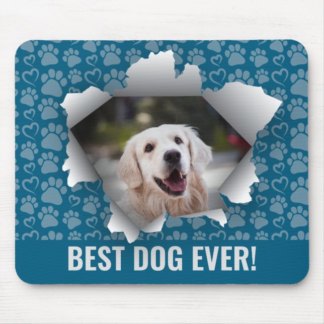 Best Dog Custom Pet Photo Paw Print Heart Pattern Mouse Mat (Front)