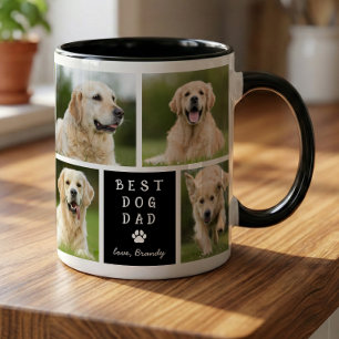 Best Dog Dad 4 Photo Collage Black White Mug
