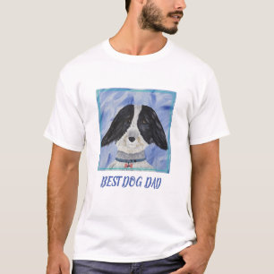 Best Dog Dad Black and White Loose Furry on Blue T-Shirt