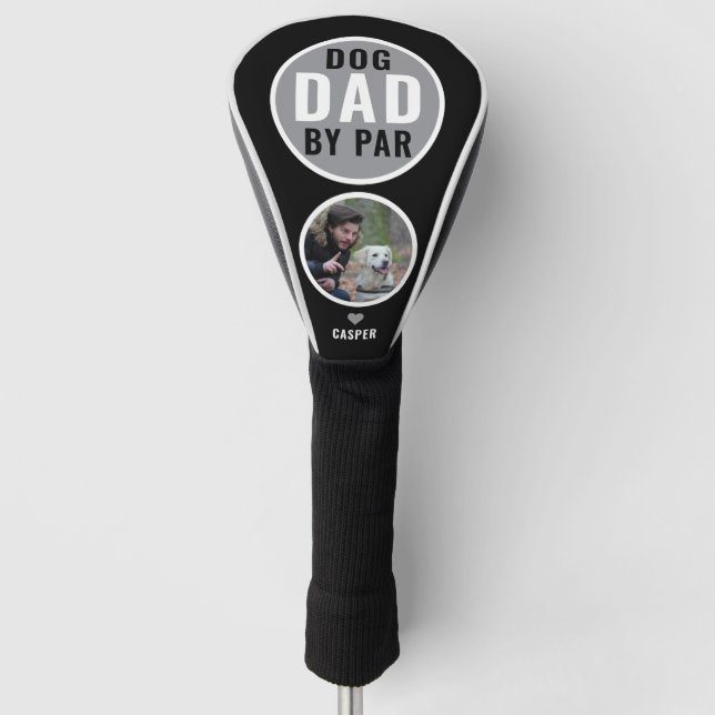 Best Dog Dad By Par Golf Gift Name Photo Black Golf Head Cover (Front)
