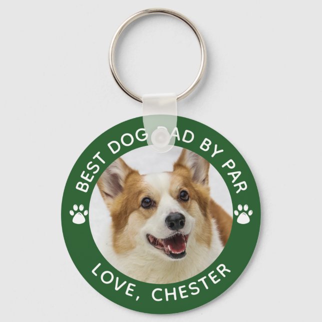 BEST DOG DAD BY PAR Paw Print Photo Green Key Ring (Front)