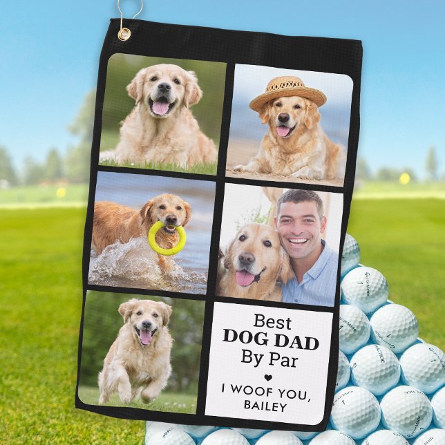 Best DOG DAD By Par - Personalised 5 Photo Collage Golf Towel (Creator Uploaded)