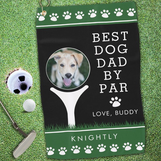 BEST DOG DAD BY PAR Photo Paw Prints Personalised Golf Towel (Creator Uploaded)