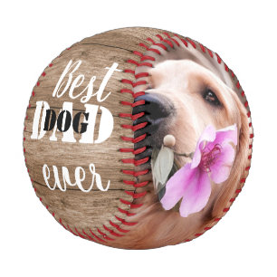 Best Dog Dad Ever 2 Photo Collage Rustic Wood Baseball