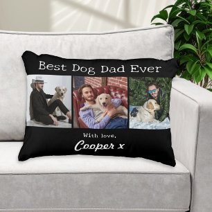 Best Dog Dad Ever 3 Photo Collage Black Decorative Cushion