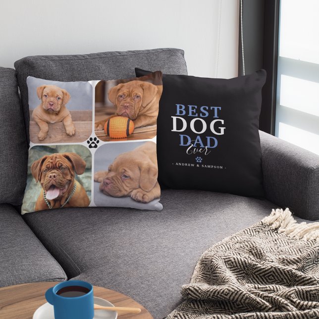 Best Dog Dad Ever 4 Photo Personalized  Cushion (Creator Uploaded)