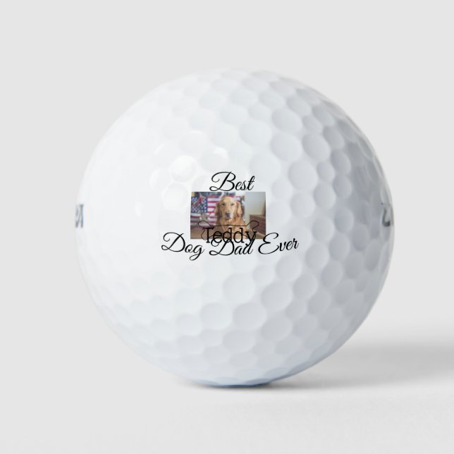 Best dog Dad ever add pet name photo bone golden r Golf Balls (Front)