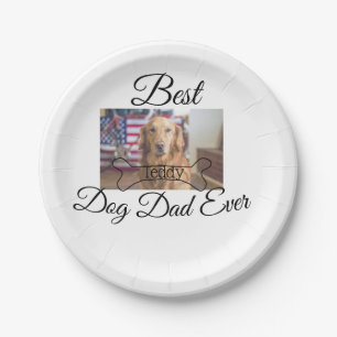 Best dog Dad ever add pet name photo bone golden r Paper Plate