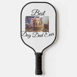Best dog Dad ever add pet name photo bone golden r Pickleball Paddle