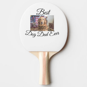 Best dog Dad ever add pet name photo bone golden r Ping Pong Paddle