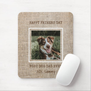 Best Dog Dad Ever Burlap Photo Father's Day Mouse Mat