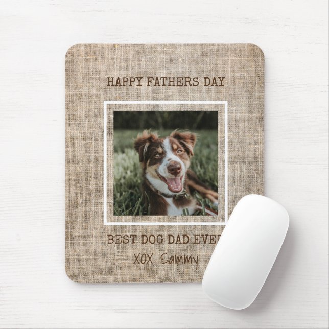 Best Dog Dad Ever  Burlap Photo Father's Day Mouse Mat (With Mouse)
