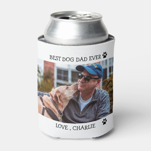 Best Dog Dad Ever Custom Pet Photo Name Paw Print  Can Cooler (Can Front)