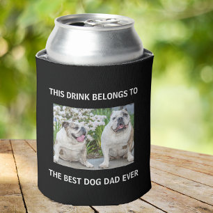 Best Dog Dad Ever Custom Photo Black Can Cooler
