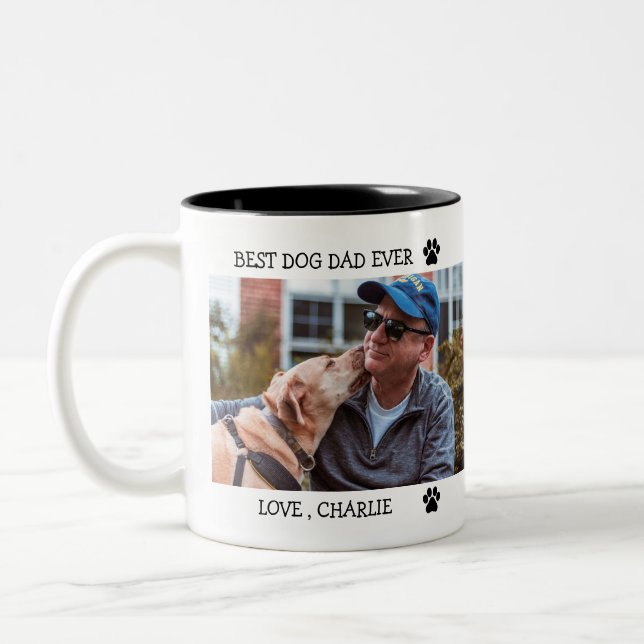 Best Dog Dad Ever Father's Day Custom Photo  Two-Tone Coffee Mug (Left)