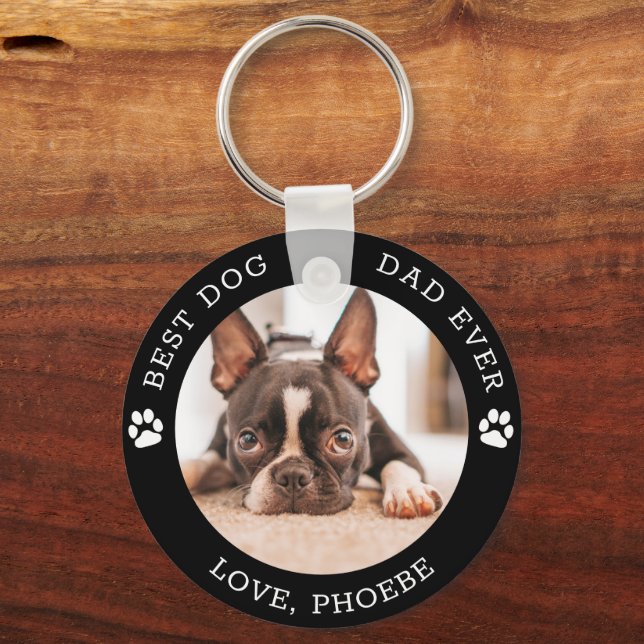 Best Dog Dad Ever French Bulldog Custom Photo Key Ring (Front)