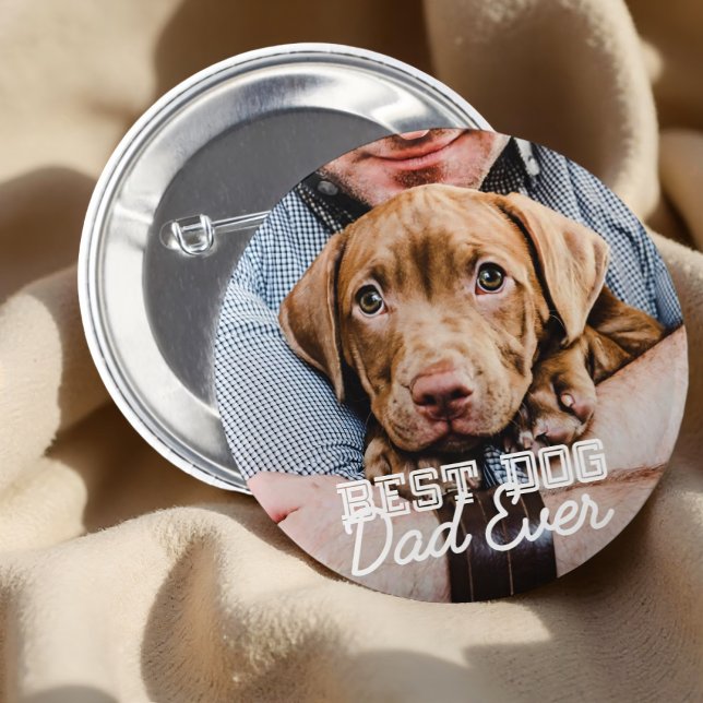 Best Dog Dad Ever Modern Custom Pet Photo 6 Cm Round Badge (Creator Uploaded)