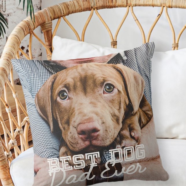 Best Dog Dad Ever Modern Custom Pet Photo Cushion (Creator Uploaded)