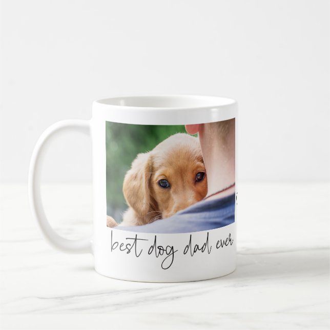 Best Dog Dad Ever Modern Custom Photo and Dog Name Coffee Mug (Left)