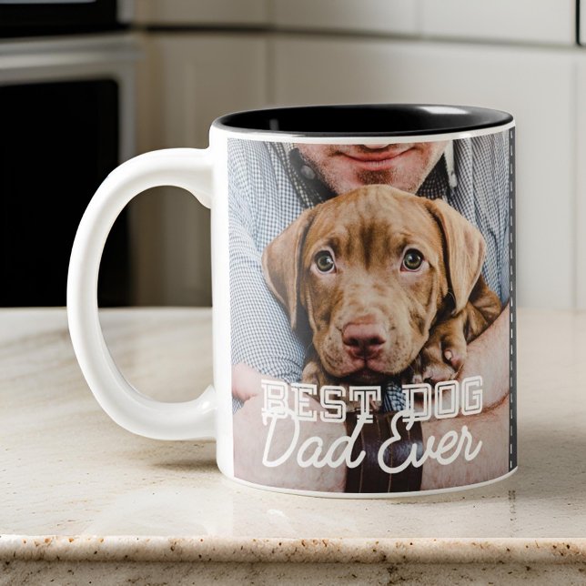 Best Dog Dad Ever Modern Custom Photo and Dog Name Two-Tone Coffee Mug (Creator Uploaded)