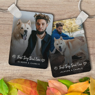 Best Dog Dad Ever Paw Heart Custom Photo and Name Key Ring