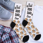 Best Dog Dad Ever Personalised Pattern Pet Photo Socks<br><div class="desc">Celebrate the dog dad in your life with these adorable Dog Photo Socks! Perfect for any dog lover, these socks are a unique and thoughtful gift that will surely bring a smile to their face. Features Custom Dog Photo: Capture your favourite furry friend and have their picture printed all over...</div>