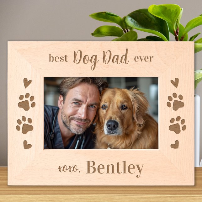 Best DOG DAD ever - Personalised Wooden Picture Etched Frames (Creator Uploaded)