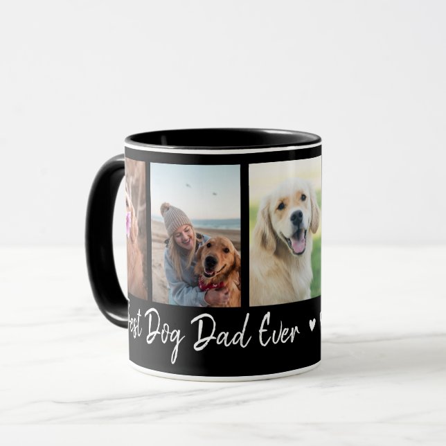 Best Dog Dad Ever Pet 5 Photo Collage Black   Mug (Front Left)