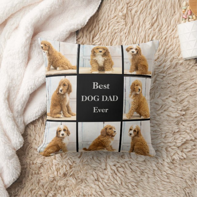 Best Dog Dad Ever | Photo Collage black  Cushion (Blanket)