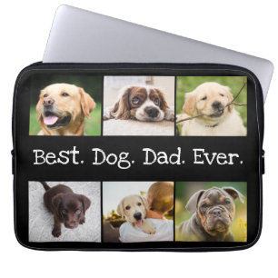 Best Dog Dad Ever Photo Collage in Black and White Laptop Sleeve