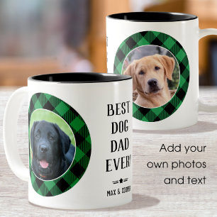 Best Dog Dad Ever Photo Name Green Two-Tone Coffee Mug