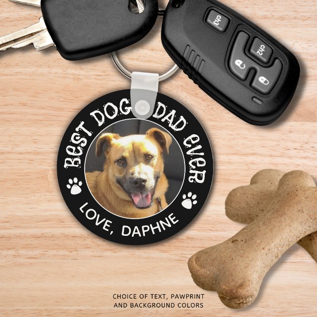 BEST DOG DAD EVER Photo Pawprints Custom Colour Key Ring (Creator Uploaded)