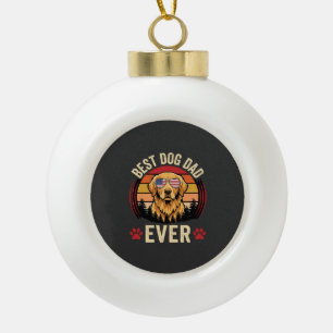 Best Dog Dad Ever Retro Golden Retriever Ceramic Ball Christmas Ornament