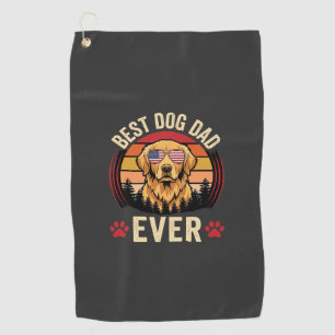 Best Dog Dad Ever Retro Golden Retriever Golf Towel