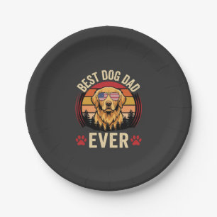 Best Dog Dad Ever Retro Golden Retriever Paper Plate