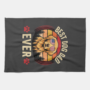 Best Dog Dad Ever Retro Golden Retriever Tea Towel