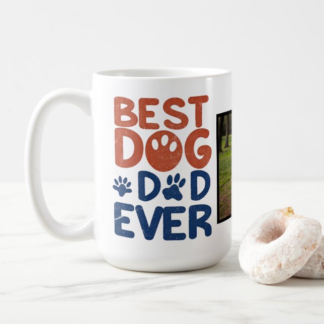 best dog dad ever retro personalised photo coffee mug (With Donut)