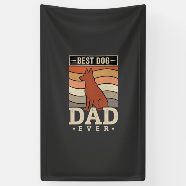 Best Dog Dad Ever Retro Silhouette Banner (Vertical)