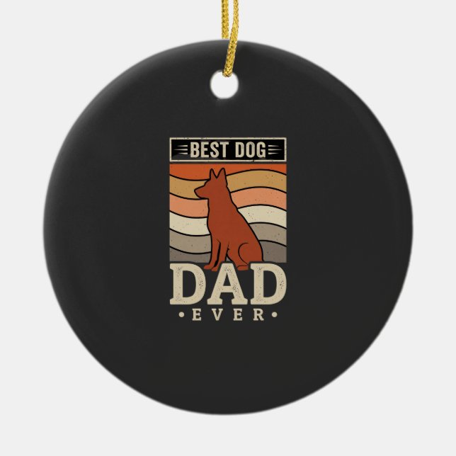 Best Dog Dad Ever Retro Silhouette Ceramic Tree Decoration (Front)