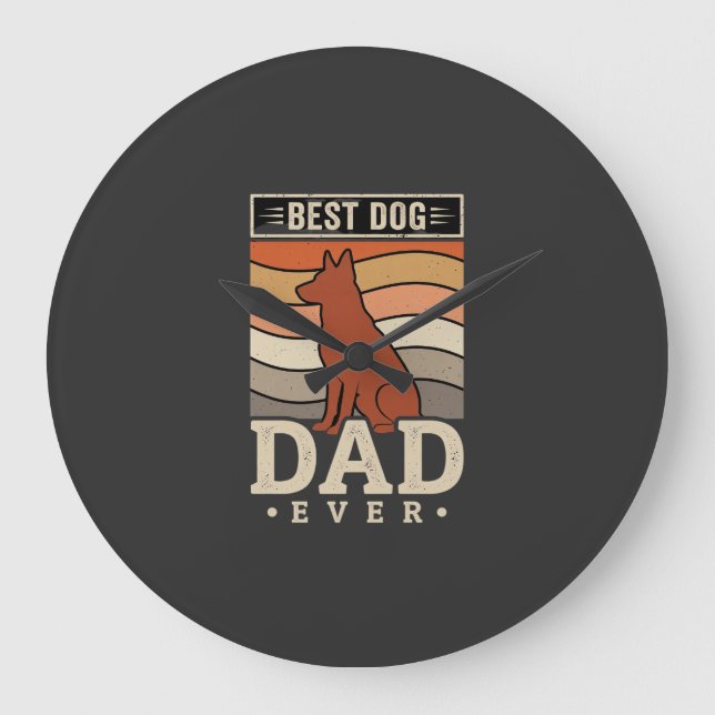 Best Dog Dad Ever Retro Silhouette Large Clock (Front)