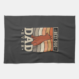 Best Dog Dad Ever Retro Silhouette Tea Towel