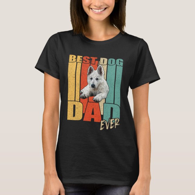 Best Dog Dad Ever Retro White German Shepherd Fath T-Shirt (Front)