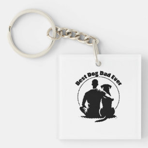 Best Dog Dad Ever Shirt Man and Dog Silhouette Pet Key Ring