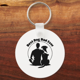 Best Dog Dad Ever Shirt Man and Dog Silhouette Pet Key Ring